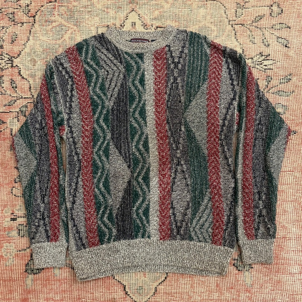 Vtg Roundtree & Yorke Earth Tones Coogi Cosby Style Textured Knit Sweater Sz M